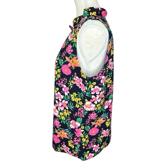 J.Crew Factory Women's Black Floral Ruffle Neck Sleeveless Career  Top S/C39 - Picture 3 of 13